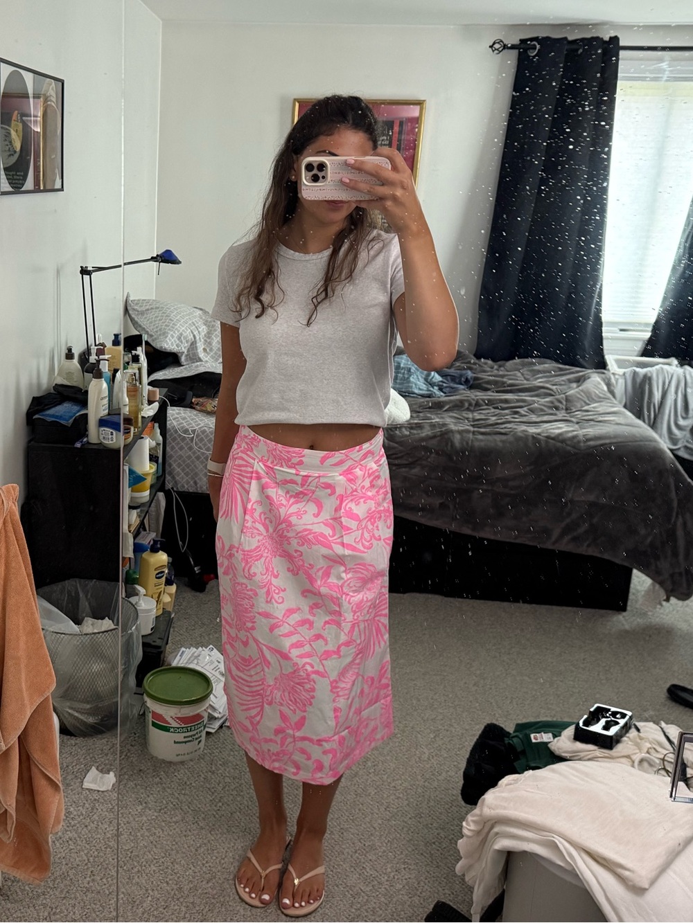 Lilly Pulitzer Pink & White Floral Midi Skirt